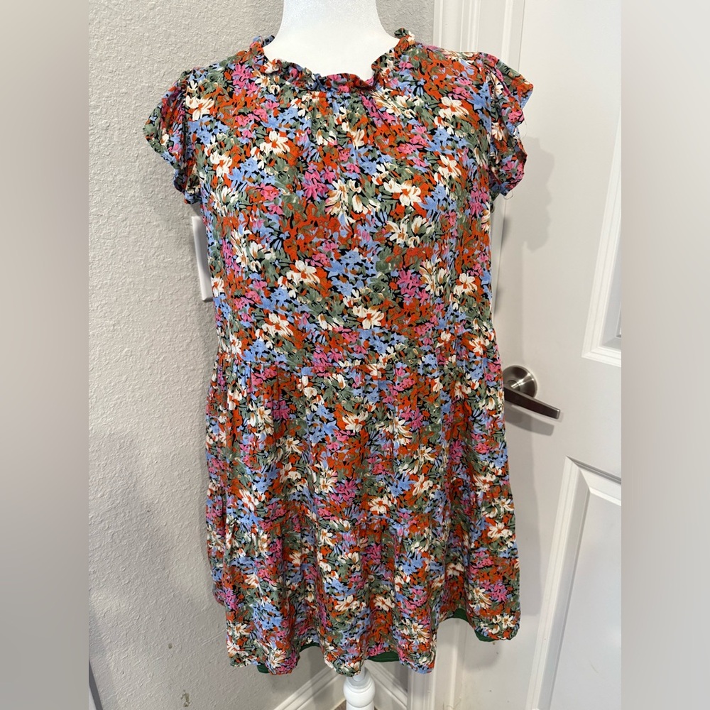 THML Multicolor Floral Mini Dress in Orange, Blue, Pink, Green Tunic